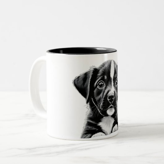 Mug Chiot Noir & Blanc Adorable - Cadeau Parfait (Devant gauche)