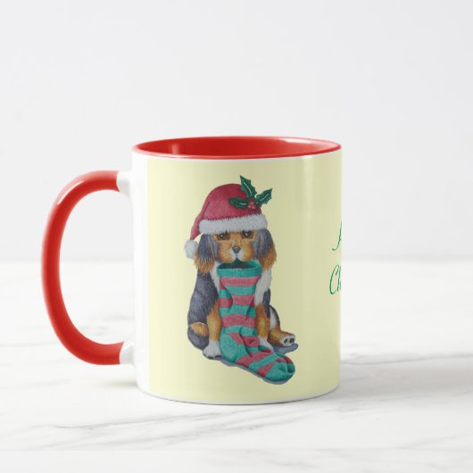 Mug chiot noir et brun mignon vêtu pour noël (Gauche)