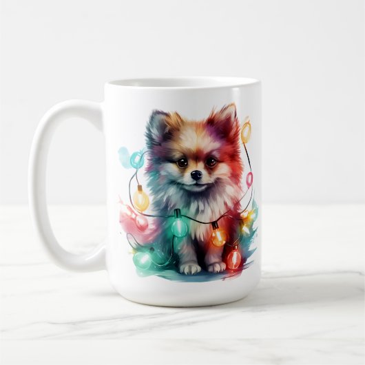 MUG CHIOT POMERANIEN DE NOËL DE FÊTE (Gauche)