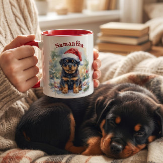 Mug Chiot Rottweiler personnalisé pour Noël