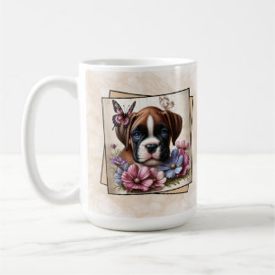 Mug Chiots aux yeux bleus et fleurs papillon