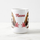Mug Chiots Basset Hound Personnalisés Avec Fleurs (Centre)