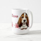 Mug Chiots Basset Hound Personnalisés Avec Fleurs (Devant droit)
