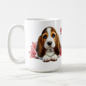 Mug Chiots Basset Hound Personnalisés Avec Fleurs (Gauche)