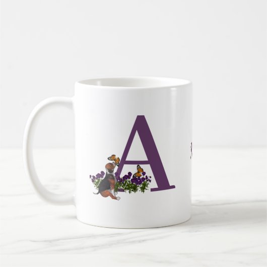 Mug Chiots Beagle Papillons Monogramme Initiale A Nom  (Gauche)
