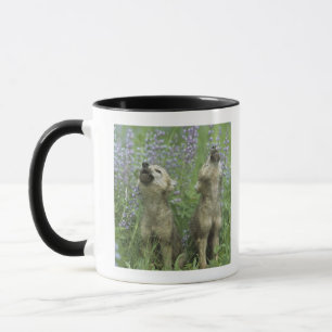 Mug Chiots de loup hurlant dans le pré