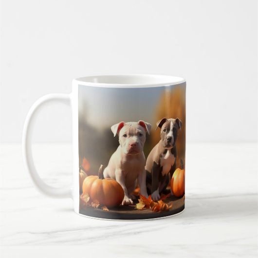 Mug Chiots Pitbull Délice d'Automne Citrouille (Gauche)
