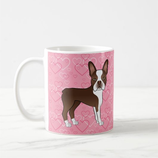 Mug Chocolat Brown Boston Terrier Chien Sur Coeur Rose (Gauche)