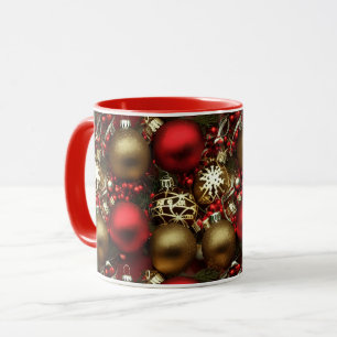 Mug Chocolat Brown et ornements de Noël rouge rubis