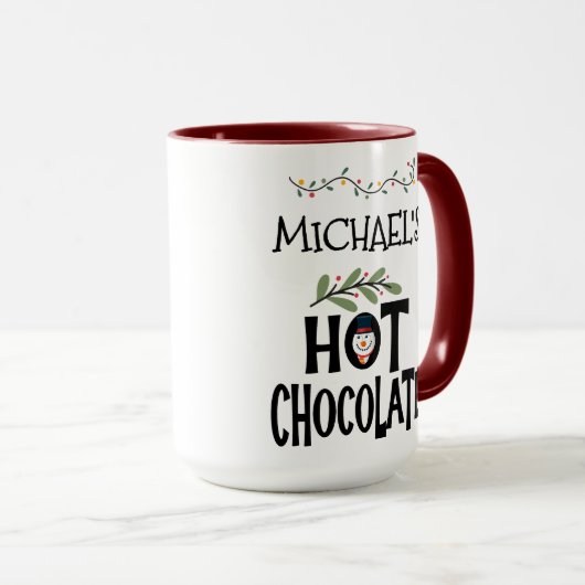 Mug Chocolat chaud Noël Snowman & Nom personnalisé (Devant droit)