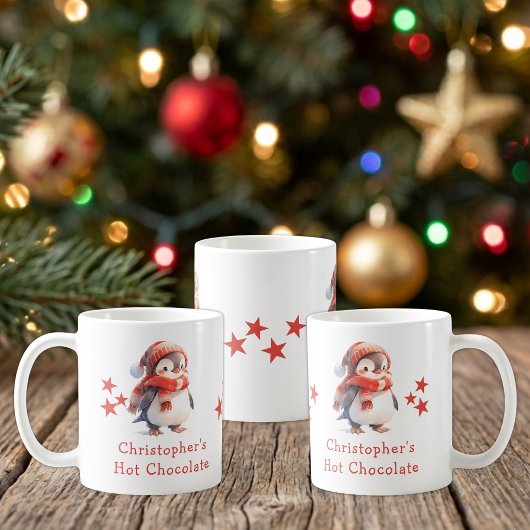 Mug chocolat chaud nom de Noël pingouin rouge