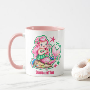 Mug Chocolat chaud pour enfants de Noël de sirène rose