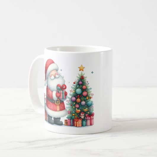 Mug Chocolat chaud pour Père Noël avec arbre et cadeau (Devant gauche)