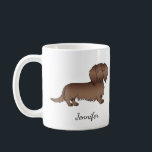 Mug Chocolat cheveux longs Dachshund Dessin Chien et n<br><div class="desc">Illustration originale de Destei d'un mignon manteau chocolat à cheveux longs couleur chocolat chien de race Dachshund. Il y a aussi une zone de texte personnalisable pour un nom.</div>