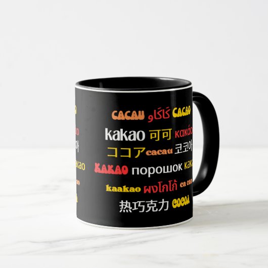 Mug Chocolat coloré multilingue CACAO (Devant droit)