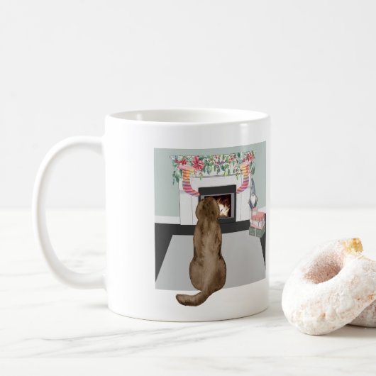 Mug Chocolat Labrador Chien Noël Cheminée Scène (Avec donut)