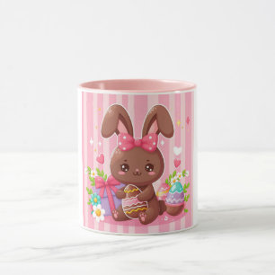 Mug Chocolat mignon lapin de Pâques avec rayures roses