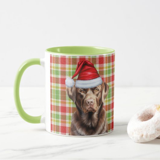 Mug Chocolat Plaid Lab Amoureux des chiens Noël (Avec donut)