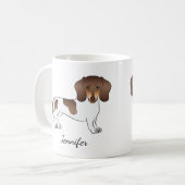 Mug Chocolat & Tan Pied Cheveux Courte Dachshund & Nom (Devant gauche)