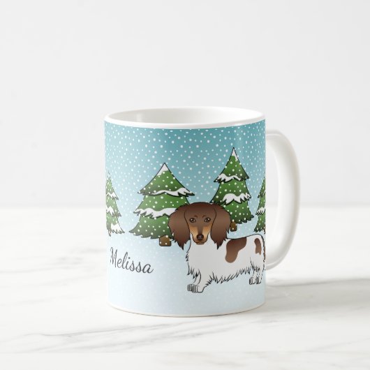 Mug Chocolat & Tan Pied Long Cheveux Dachshund En Hive (Devant droit)