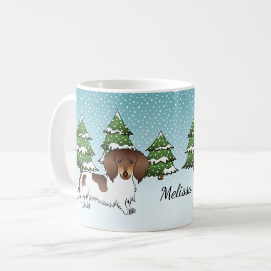 Mug Chocolat & Tan Pied Long Cheveux Dachshund En Hive (Devant gauche)