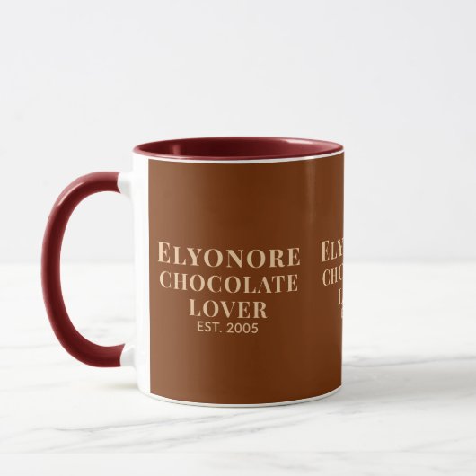 Mug Chocolate Lover Cream Script Personalized Name Est (Gauche)