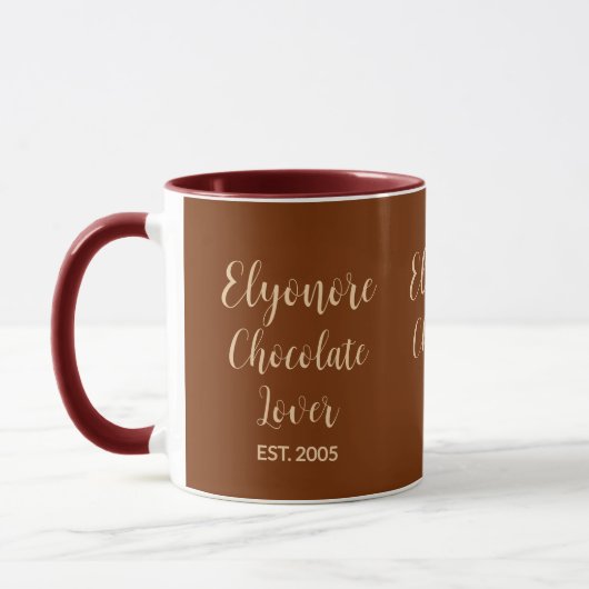 Mug Chocolate Lover Cream Script Personalized Name Est (Gauche)