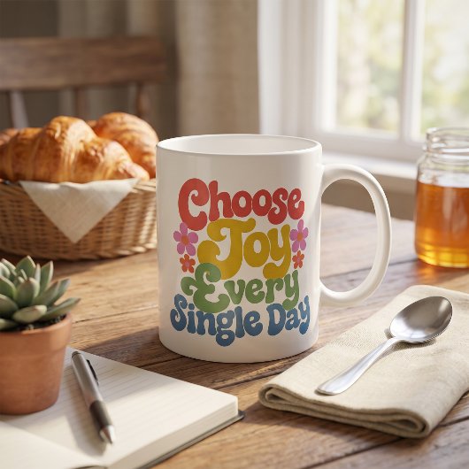 Mug Choisissez la Joie Chaque Jour Retro Rainbow 