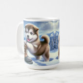 Mug Chou Husky Jouer dans le paysage hivernal enneigé (Devant gauche)