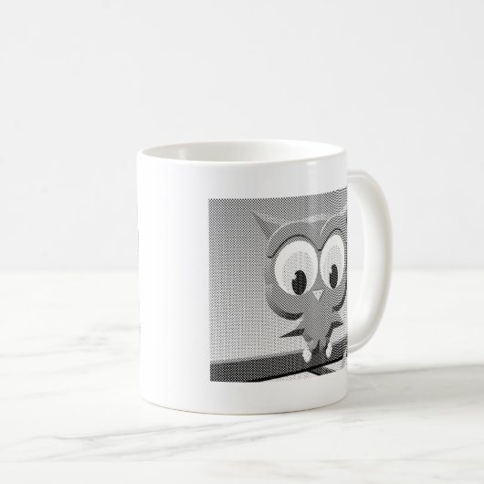 Mug Chouette À Papier En Noir Et Blanc (Devant droit)