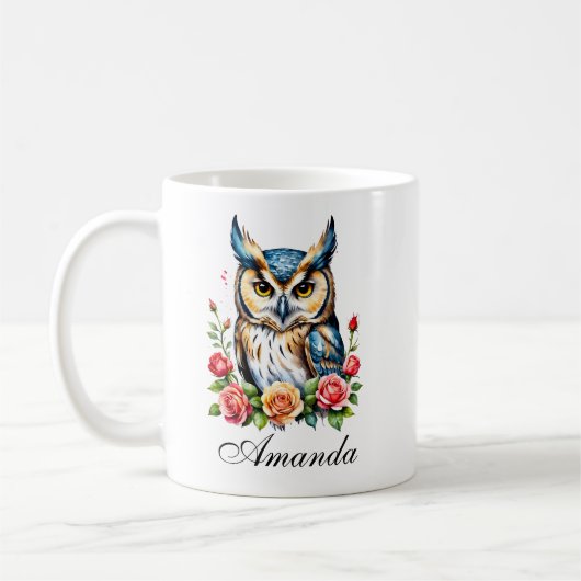 Mug Chouette aquarelle avec Fleurs Fille (Gauche)