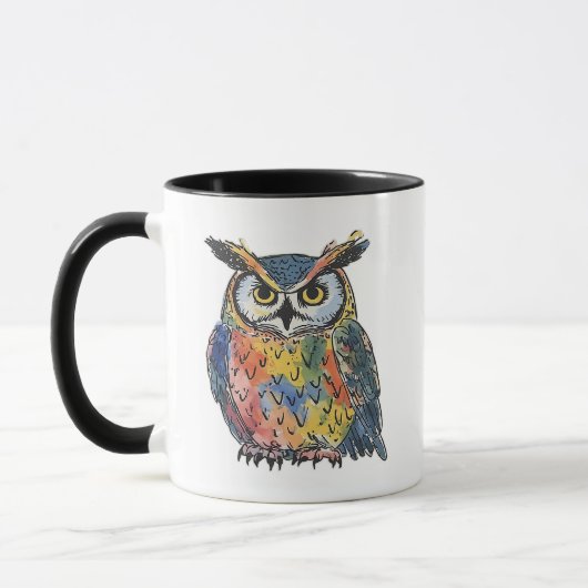 Mug Chouette aquarelle colorée (Gauche)