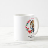 Mug Chouette aquarelle décorative avec Rose (Devant droit)