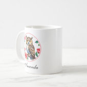Mug Chouette aquarelle décorative avec Rose (Devant gauche)