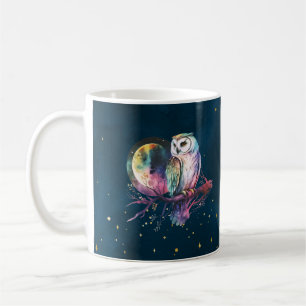 Mug Chouette arc-en-ciel mystique et Pleine lune céles