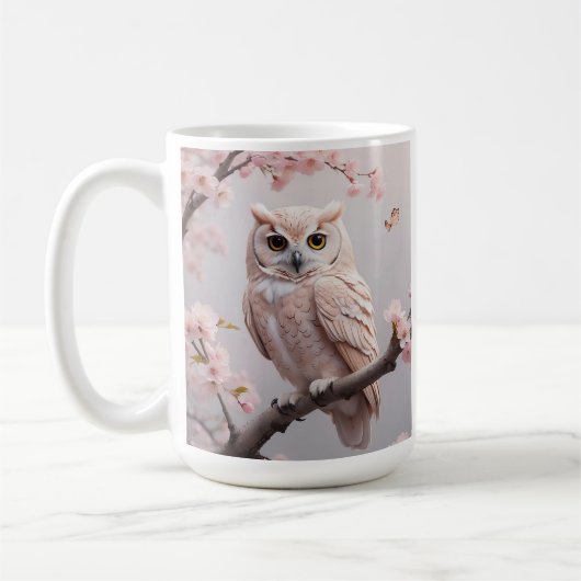 Mug Chouette aux fleurs de cerises roses (Gauche)