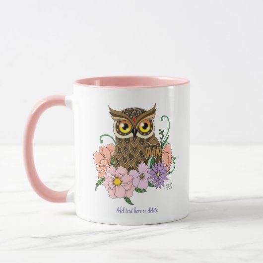 Mug Chouette aux fleurs pastel de printemps (Gauche)