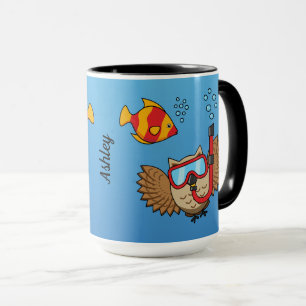 Mug Chouette avec masque tuba et poisson tropical Aj