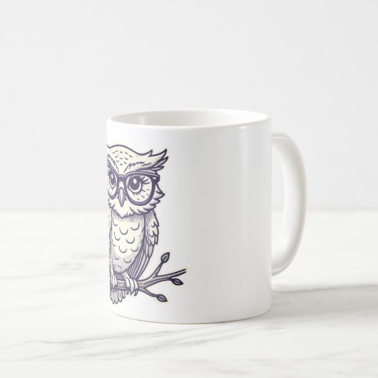 Mug Chouette avec minuscules lunettes de lecture sur u (Devant droit)