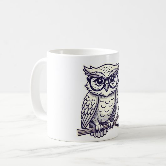Mug Chouette avec minuscules lunettes de lecture sur u (Devant gauche)