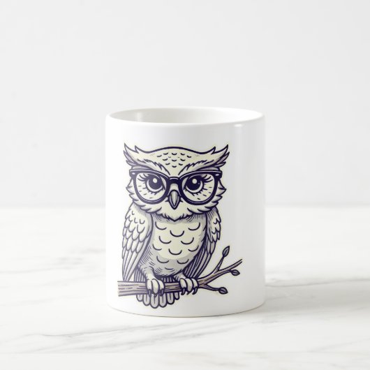 Mug Chouette avec minuscules lunettes de lecture sur u (Centre)