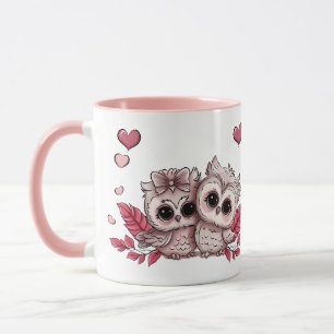 Mug Chouette caricaturale Les amoureux des Coeurs Sain