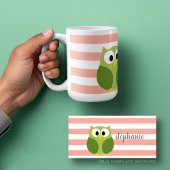 Mug Chouette Cartoon - Corail & Green Nom Calligraphie