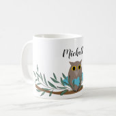 Mug Chouette Coeur Bleu Cute Sur Branche Personnalisée (Devant gauche)