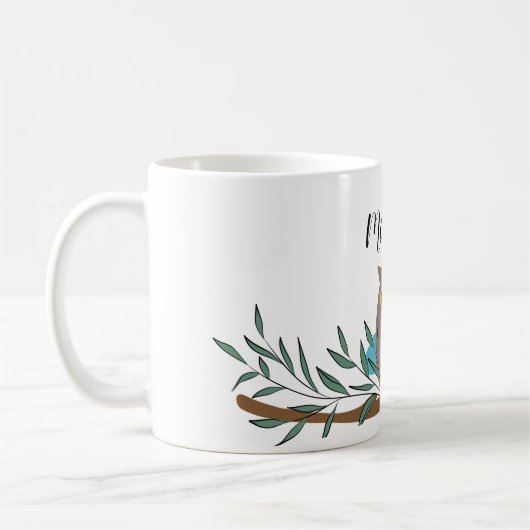 Mug Chouette Coeur Bleu Cute Sur Branche Personnalisée (Gauche)