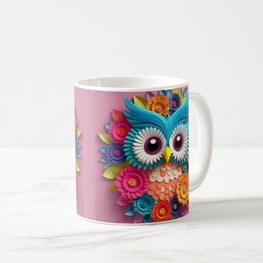 Mug Chouette colorée à l'apparence 3D (Devant droit)