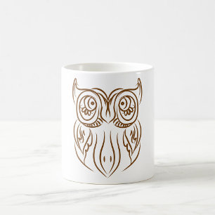 Mug Chouette de ligne Tribale Marron Abstraite Moderne