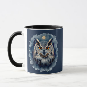 Mug Chouette de Lune Mystique Art Aquarelle Forêt Cé