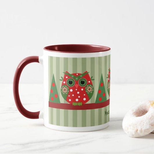 Mug Chouette de Noël mignonne et texte personnalisé (Avec donut)