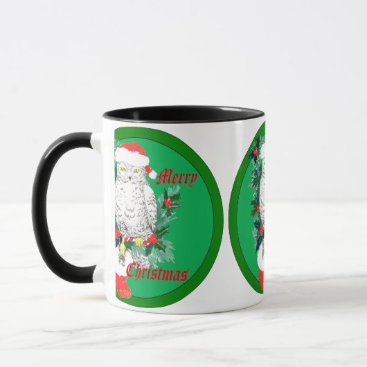 Mug Chouette de Noël Stocking et conception Holly (Gauche)